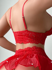 Sexy Red Lace Lingerie Set – Push-Up Bra & Sheer Panty