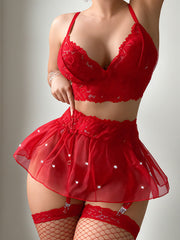 Sexy Red Lace Lingerie Set – Push-Up Bra & Sheer Panty